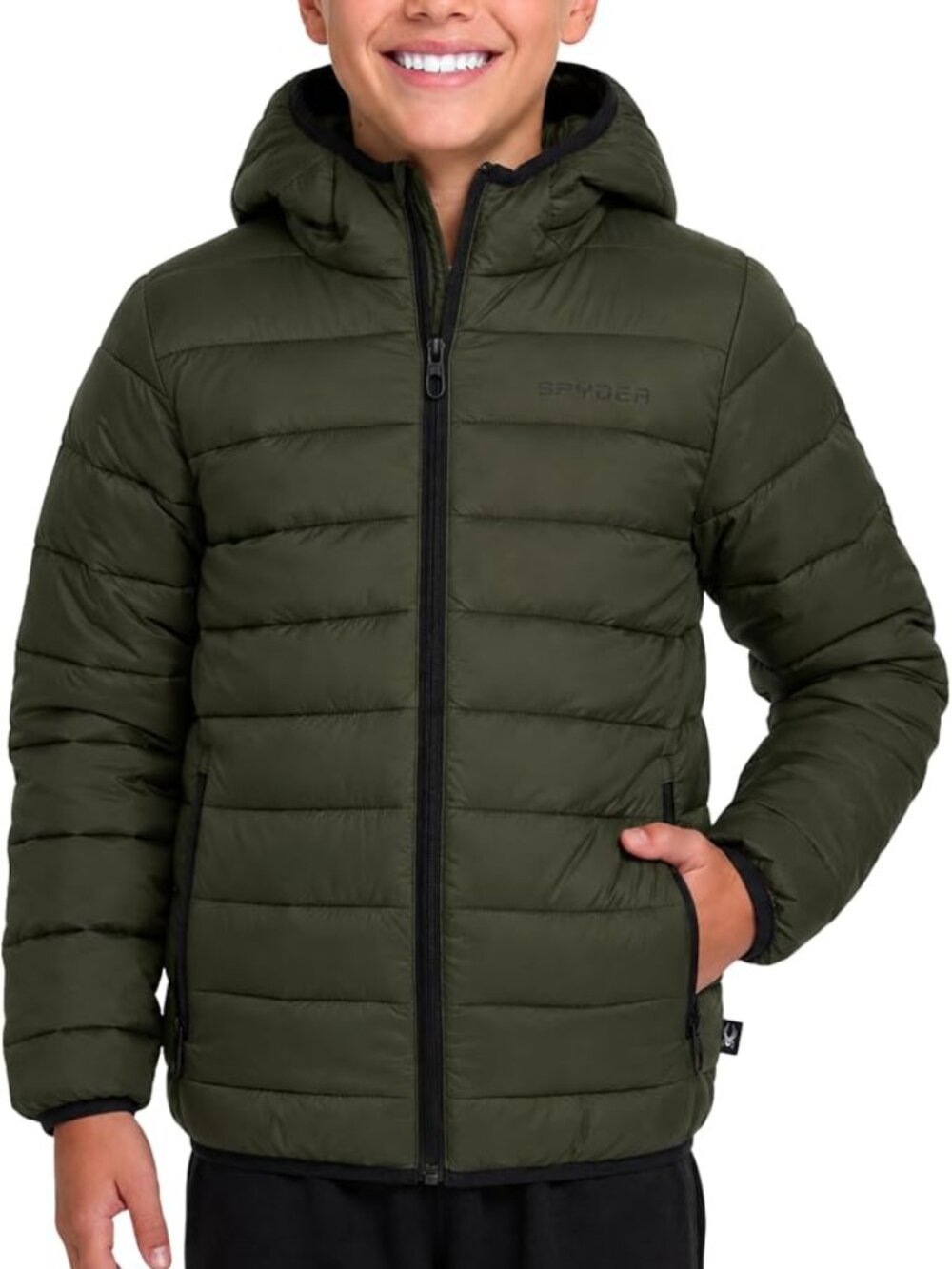 Boys Olive Lightweight Packable Puffer Jacket Water Resistant